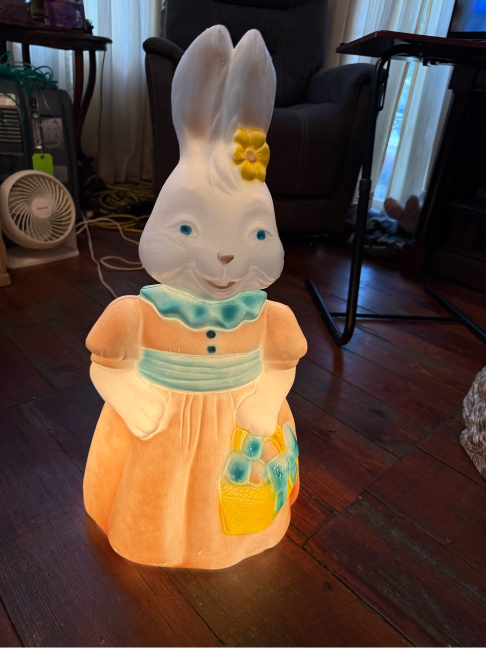 Mrs Easter Bunny . Plastic blow mold Easter Bunny decoration. Carolina Enterpris